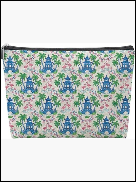 Handbags - Coastal Mahjong Tile Travel Bag Preppy Beach Flamingo Zipper Pouch Case